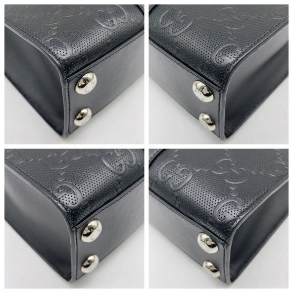SALE! Authentic Gucci GG Black Embossed Leather Briefcase Tote W Dust Bag UNISEX - Picture 4 of 15